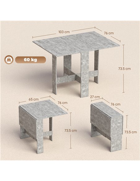HOMCOM Folding Dining Table, Space-Saving Drop Leaf Kitchen Table for 4-6 People Grey - pic 184138 | FastDaddyshop