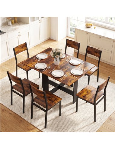 HOMCOM Folding Dining Table, Space-Saving Drop Leaf Kitchen Table for 4-6 People Rustic Brown