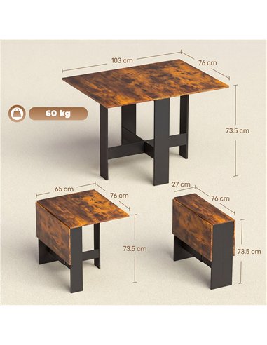 HOMCOM Folding Dining Table, Space-Saving Drop Leaf Kitchen Table for 4-6 People Rustic Brown