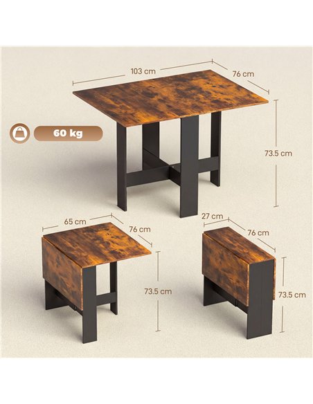 HOMCOM Folding Dining Table, Space-Saving Drop Leaf Kitchen Table for 4-6 People Rustic Brown - pic 184147 | FastDaddyshop