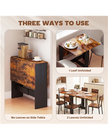 HOMCOM Folding Dining Table, Space-Saving Drop Leaf Kitchen Table for 4-6 People Rustic Brown