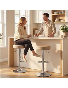 HOMCOM Bar Stools Set of 2, Modern PU Leather Swivel Barstools, Height Adjustable Breakfast Bar Chairs with Footrest, Brown 2