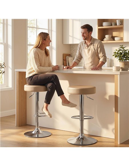 HOMCOM Bar Stools Set of 2, Modern PU Leather Swivel Barstools, Height Adjustable Breakfast Bar Chairs with Footrest, Brown - pic 184155 | FastDaddyshop