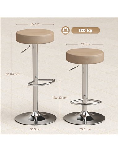 HOMCOM Bar Stools Set of 2, Modern PU Leather Swivel Barstools, Height Adjustable Breakfast Bar Chairs with Footrest, Brown