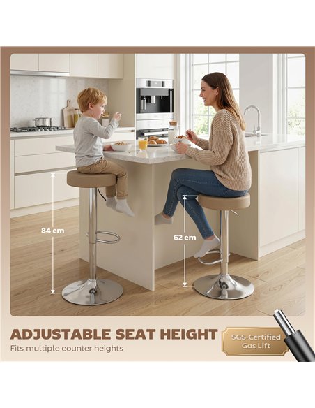 HOMCOM Bar Stools Set of 2, Modern PU Leather Swivel Barstools, Height Adjustable Breakfast Bar Chairs with Footrest, Brown - pic 184157 | FastDaddyshop