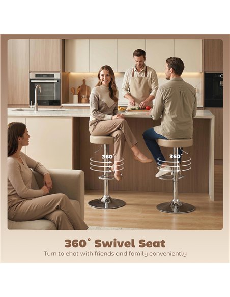 HOMCOM Bar Stools Set of 2, Modern PU Leather Swivel Barstools, Height Adjustable Breakfast Bar Chairs with Footrest, Brown - pic 184158 | FastDaddyshop