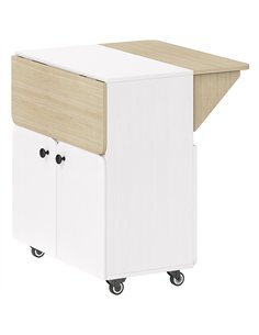 HOMCOM Folding Dining Table, Rolling Drop Leaf Table with Hidden Shelf & Cabinet for Dining Room, Small Spaces, White
