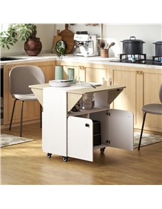 HOMCOM Folding Dining Table, Rolling Drop Leaf Table with Hidden Shelf & Cabinet for Dining Room, Small Spaces, White 2