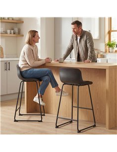 HOMCOM Modern Bar Stools Set of 2, PU Leather Barstools, Counter Height Kitchen Chairs for Breakfast Bars, Dining Room, Black 2