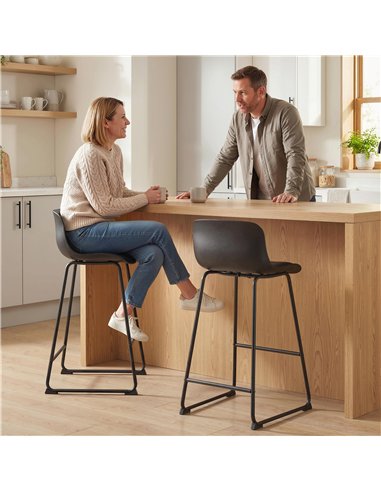 HOMCOM Modern Bar Stools Set of 2, PU Leather Barstools, Counter Height Kitchen Chairs for Breakfast Bars, Dining Room, Black