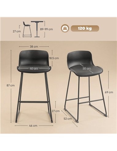 HOMCOM Modern Bar Stools Set of 2, PU Leather Barstools, Counter Height Kitchen Chairs for Breakfast Bars, Dining Room, Black