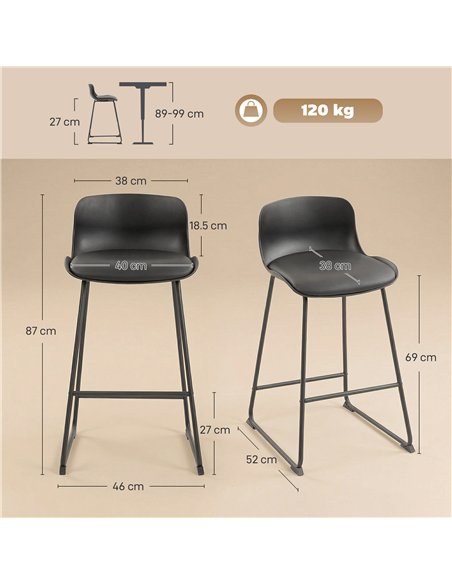 HOMCOM Modern Bar Stools Set of 2, PU Leather Barstools, Counter Height Kitchen Chairs for Breakfast Bars, Dining Room, Black - pic 184174 | FastDaddyshop