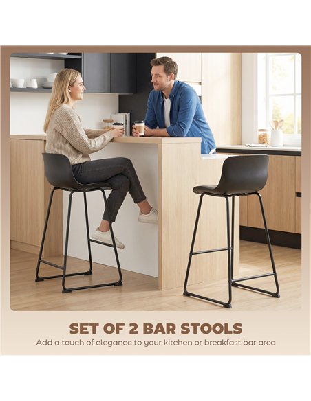 HOMCOM Modern Bar Stools Set of 2, PU Leather Barstools, Counter Height Kitchen Chairs for Breakfast Bars, Dining Room, Black - pic 184175 | FastDaddyshop