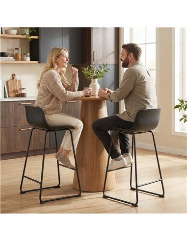 HOMCOM Modern Bar Stools Set of 2, PU Leather Barstools, Counter Height Kitchen Chairs for Breakfast Bars, Dining Room, Black