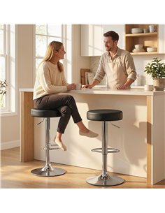 HOMCOM Bar Stools Set of 2, Modern PU Leather Swivel Barstools, Height Adjustable Breakfast Bar Chairs with Footrest, Black 2