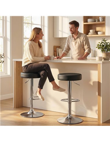 HOMCOM Bar Stools Set of 2, Modern PU Leather Swivel Barstools, Height Adjustable Breakfast Bar Chairs with Footrest, Black
