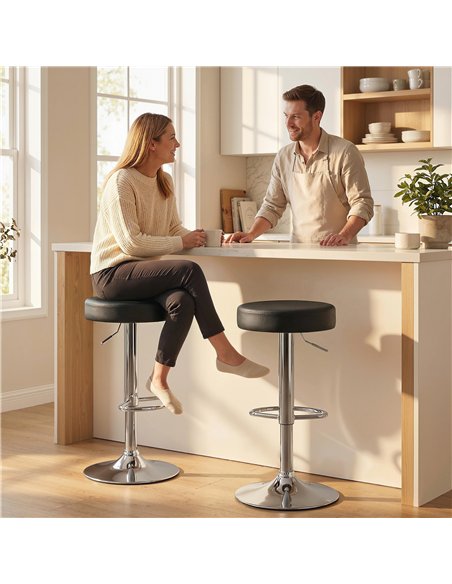 HOMCOM Bar Stools Set of 2, Modern PU Leather Swivel Barstools, Height Adjustable Breakfast Bar Chairs with Footrest, Black - pic 184182 | FastDaddyshop