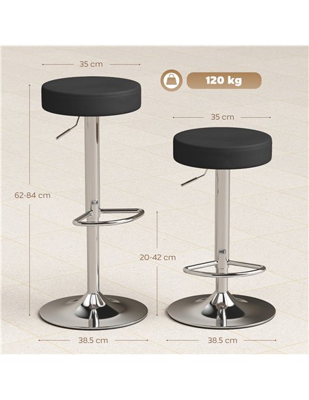 HOMCOM Bar Stools Set of 2, Modern PU Leather Swivel Barstools, Height Adjustable Breakfast Bar Chairs with Footrest, Black - pic 184183 | FastDaddyshop