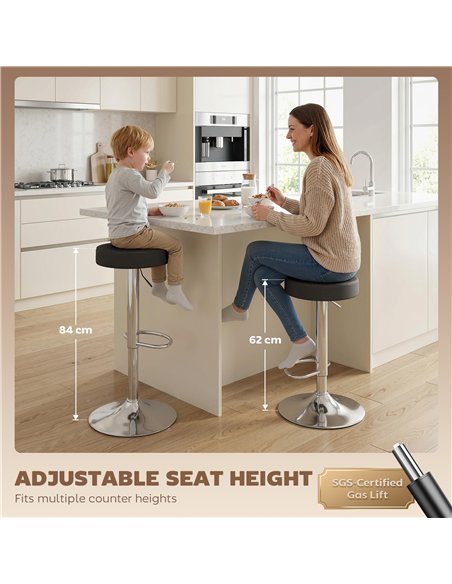 HOMCOM Bar Stools Set of 2, Modern PU Leather Swivel Barstools, Height Adjustable Breakfast Bar Chairs with Footrest, Black - pic 184184 | FastDaddyshop