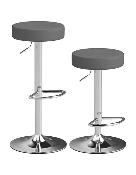 HOMCOM Bar Stools Set of 2, Modern PU Leather Swivel Barstools, Height Adjustable Breakfast Bar Chairs with Footrest, Grey - pic 184190 | FastDaddyshop