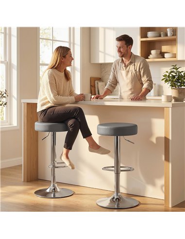 HOMCOM Bar Stools Set of 2, Modern PU Leather Swivel Barstools, Height Adjustable Breakfast Bar Chairs with Footrest, Grey