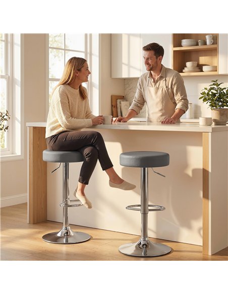 HOMCOM Bar Stools Set of 2, Modern PU Leather Swivel Barstools, Height Adjustable Breakfast Bar Chairs with Footrest, Grey - pic 184191 | FastDaddyshop