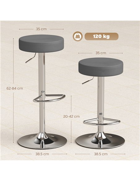 HOMCOM Bar Stools Set of 2, Modern PU Leather Swivel Barstools, Height Adjustable Breakfast Bar Chairs with Footrest, Grey - pic 184192 | FastDaddyshop