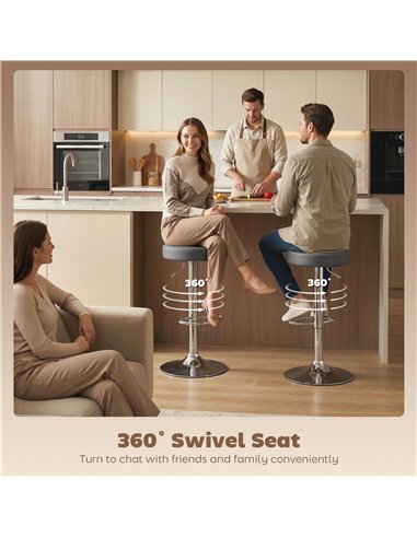 HOMCOM Bar Stools Set of 2, Modern PU Leather Swivel Barstools, Height Adjustable Breakfast Bar Chairs with Footrest, Grey