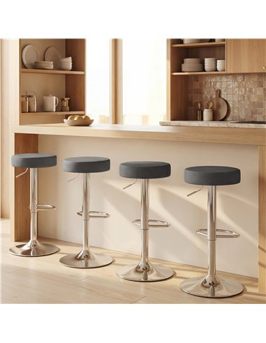 HOMCOM Bar Stools Set of 2, Modern PU Leather Swivel Barstools, Height Adjustable Breakfast Bar Chairs with Footrest, Grey