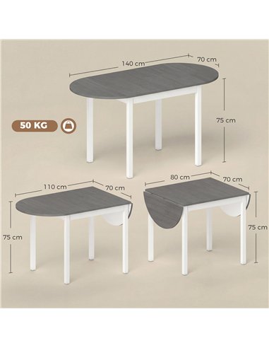 HOMCOM 4-6 Person Wooden Drop-Leaf Table - Grey