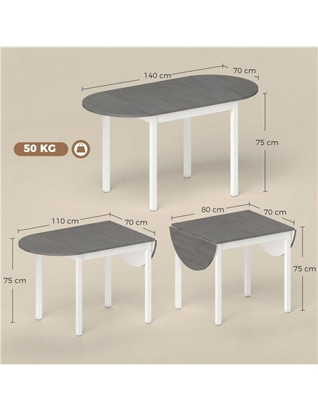 HOMCOM 4-6 Person Wooden Drop-Leaf Table - Grey - pic 184210 | FastDaddyshop