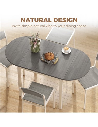 HOMCOM 4-6 Person Wooden Drop-Leaf Table - Grey