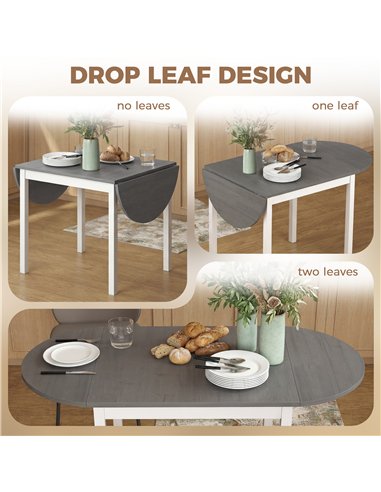 HOMCOM 4-6 Person Wooden Drop-Leaf Table - Grey