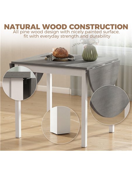 HOMCOM 4-6 Person Wooden Drop-Leaf Table - Grey - pic 184213 | FastDaddyshop