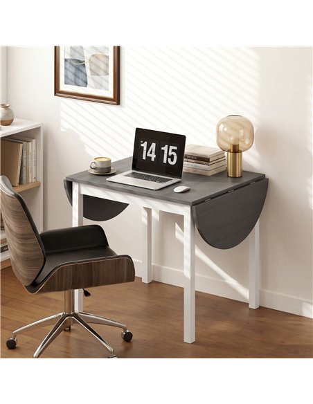 HOMCOM 4-6 Person Wooden Drop-Leaf Table - Grey - pic 184216 | FastDaddyshop