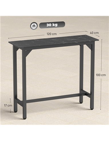 HOMCOM Rectangular Bar Table, Marble Effect Pub Coffee Table for Small Space, Breakfast Dining, Black Marble Effect