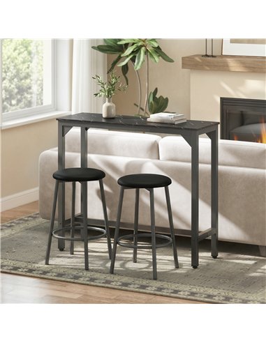 HOMCOM Rectangular Bar Table, Marble Effect Pub Coffee Table for Small Space, Breakfast Dining, Black Marble Effect