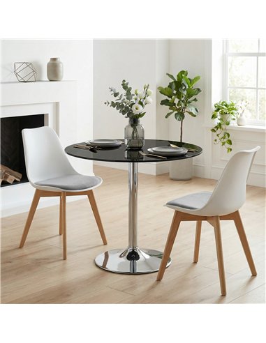 HOMCOM Round Bar Table, Modern Dining Table with Tempered Glass Top and Steel Frame for 4, 70 x 70 x 75.5cm, Black