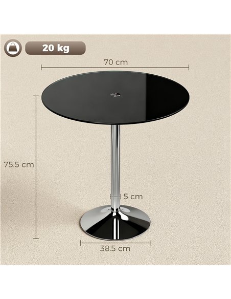 HOMCOM Round Bar Table, Modern Dining Table with Tempered Glass Top and Steel Frame for 4, 70 x 70 x 75.5cm, Black - pic 184228 | FastDaddyshop