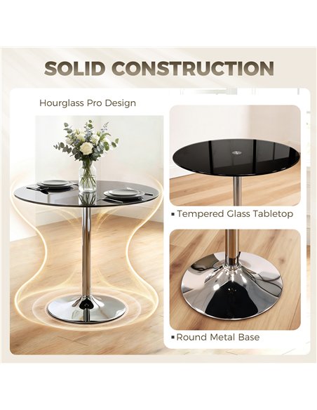HOMCOM Round Bar Table, Modern Dining Table with Tempered Glass Top and Steel Frame for 4, 70 x 70 x 75.5cm, Black - pic 184229 | FastDaddyshop