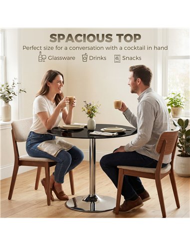 HOMCOM Round Bar Table, Modern Dining Table with Tempered Glass Top and Steel Frame for 4, 70 x 70 x 75.5cm, Black