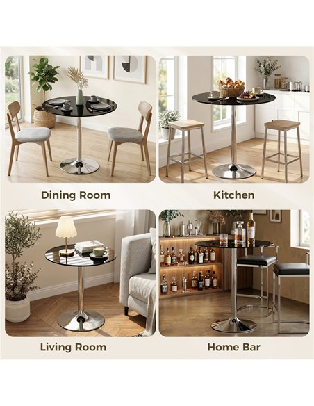 HOMCOM Round Bar Table, Modern Dining Table with Tempered Glass Top and Steel Frame for 4, 70 x 70 x 75.5cm, Black - pic 184231 | FastDaddyshop