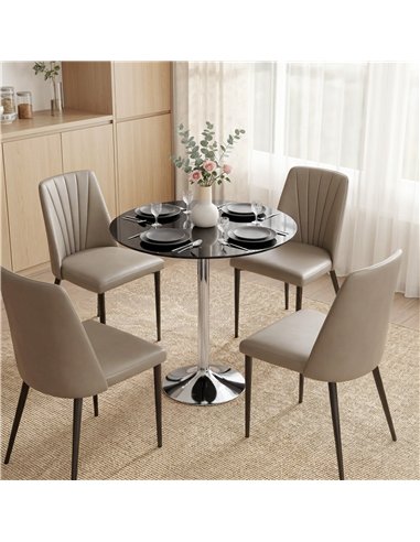HOMCOM Round Bar Table, Modern Dining Table with Tempered Glass Top and Steel Frame for 4, 70 x 70 x 75.5cm, Black