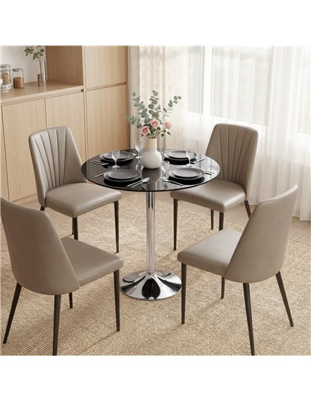 HOMCOM Round Bar Table, Modern Dining Table with Tempered Glass Top and Steel Frame for 4, 70 x 70 x 75.5cm, Black - pic 184232 | FastDaddyshop