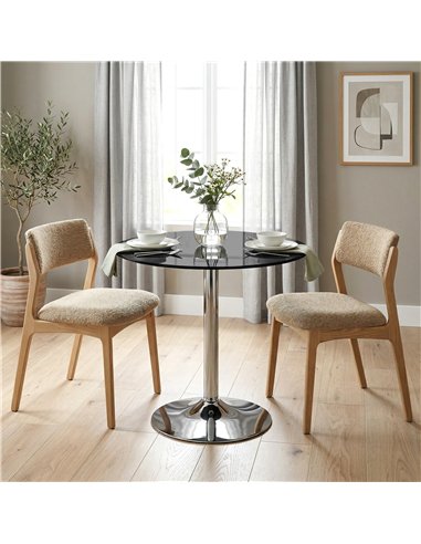 HOMCOM Round Bar Table, Modern Dining Table with Tempered Glass Top and Steel Frame for 4, 70 x 70 x 75.5cm, Black