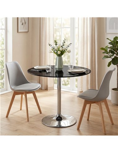 HOMCOM Round Bar Table, Modern Dining Table with Tempered Glass Top and Steel Frame for 4, 80 x 80 x 77cm, Black