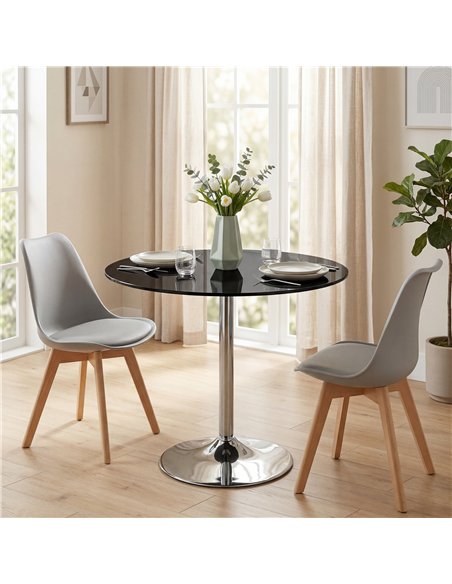 HOMCOM Round Bar Table, Modern Dining Table with Tempered Glass Top and Steel Frame for 4, 80 x 80 x 77cm, Black - pic 184236 | FastDaddyshop