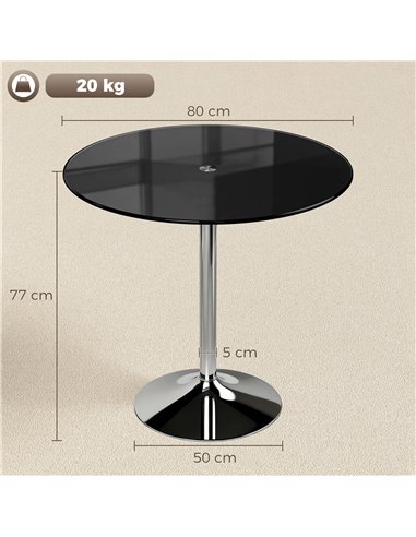 HOMCOM Round Bar Table, Modern Dining Table with Tempered Glass Top and Steel Frame for 4, 80 x 80 x 77cm, Black