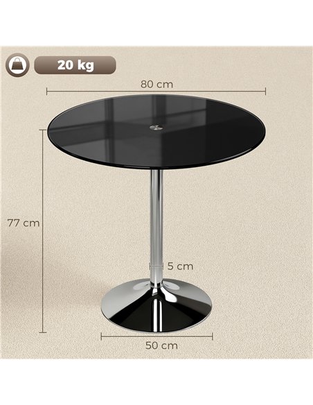 HOMCOM Round Bar Table, Modern Dining Table with Tempered Glass Top and Steel Frame for 4, 80 x 80 x 77cm, Black - pic 184237 | FastDaddyshop