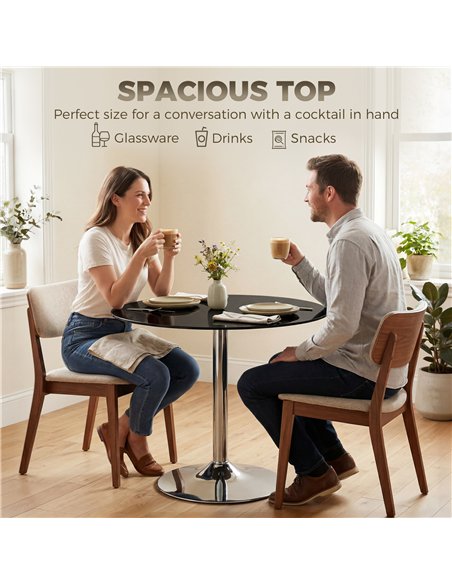 HOMCOM Round Bar Table, Modern Dining Table with Tempered Glass Top and Steel Frame for 4, 80 x 80 x 77cm, Black - pic 184239 | FastDaddyshop